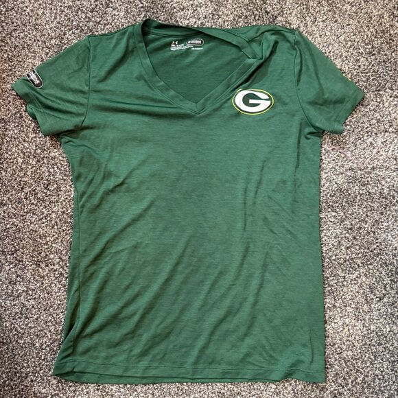 Under Armour Combine Authentic 🏈Green Bay Packers🏈 v-neck Heatgear T-shirt - Picture 1 of 5
